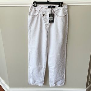 Lioness denim white jeans low rise asymmetrical waist